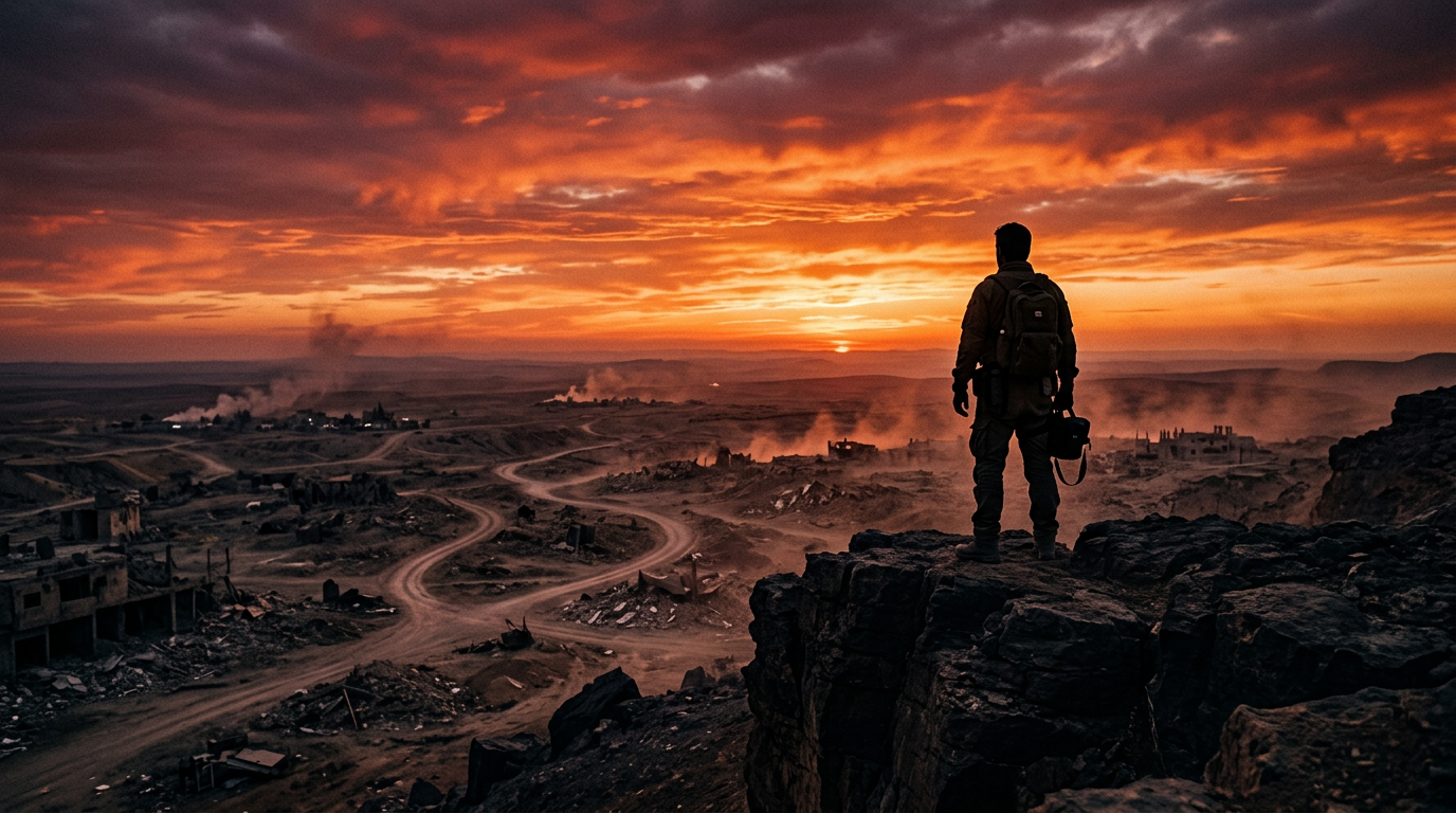 A field worker surveys a crisis zone